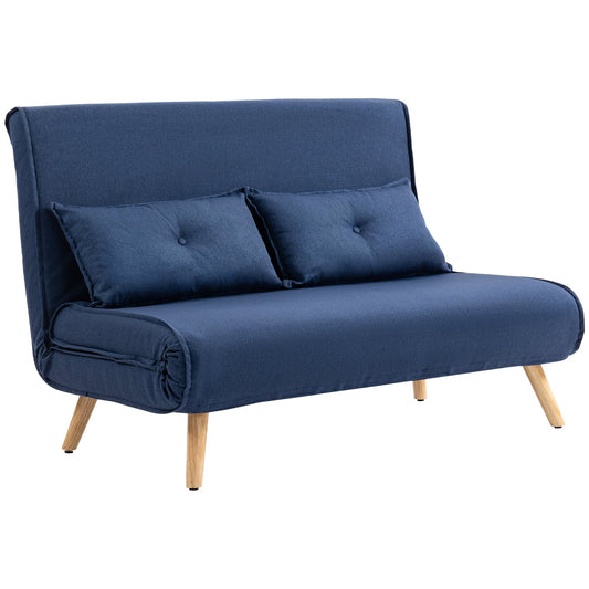 HOMCOM Two-Seater Linen-Look Sofa Bed - Dark Blue