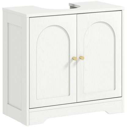 HOMCOM Under Sink Bathroom Cabinet with 2 Arch Doors in White