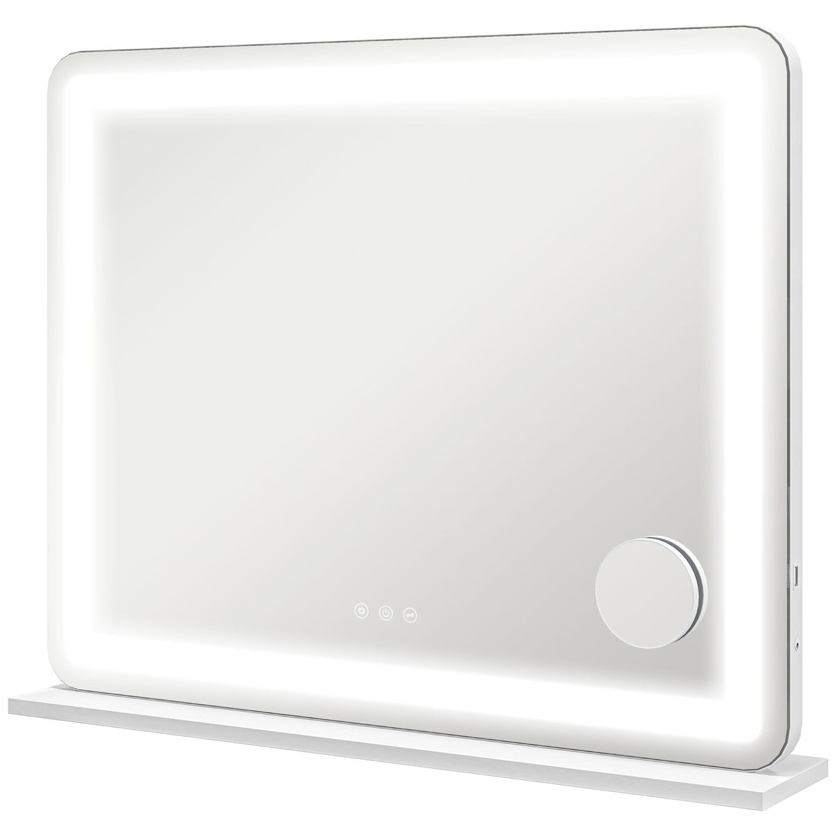 HOMCOM Vanity Mirror with Lights, Large Lighted Makeup Mirror with 3 Colour Lighting Modes, 10X Magnifying, USB Charging Port, Touch Screen, Tabletop or Wall Mounted Design for Bedroom, White