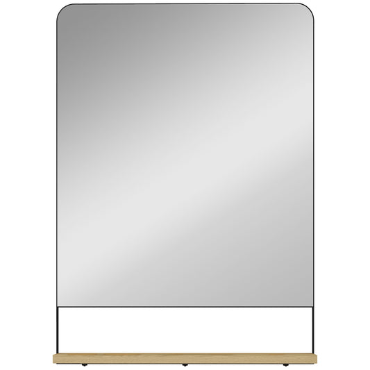 HOMCOM Wall Mirror with Wood Shelf in Black