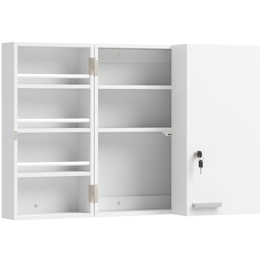 HOMCOM Wall Mount Medicine Cabinet with Key Lock in White