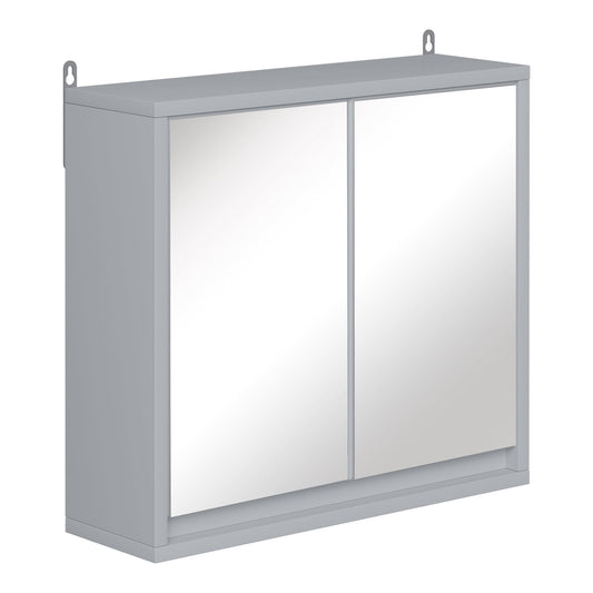 HOMCOM Wall Mounted Mirror Cabinet with Storage Shelf Bathroom Cupboard Double Door Grey