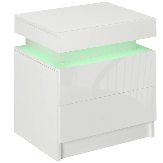 HOMCOM White Bedside Table with LED Light