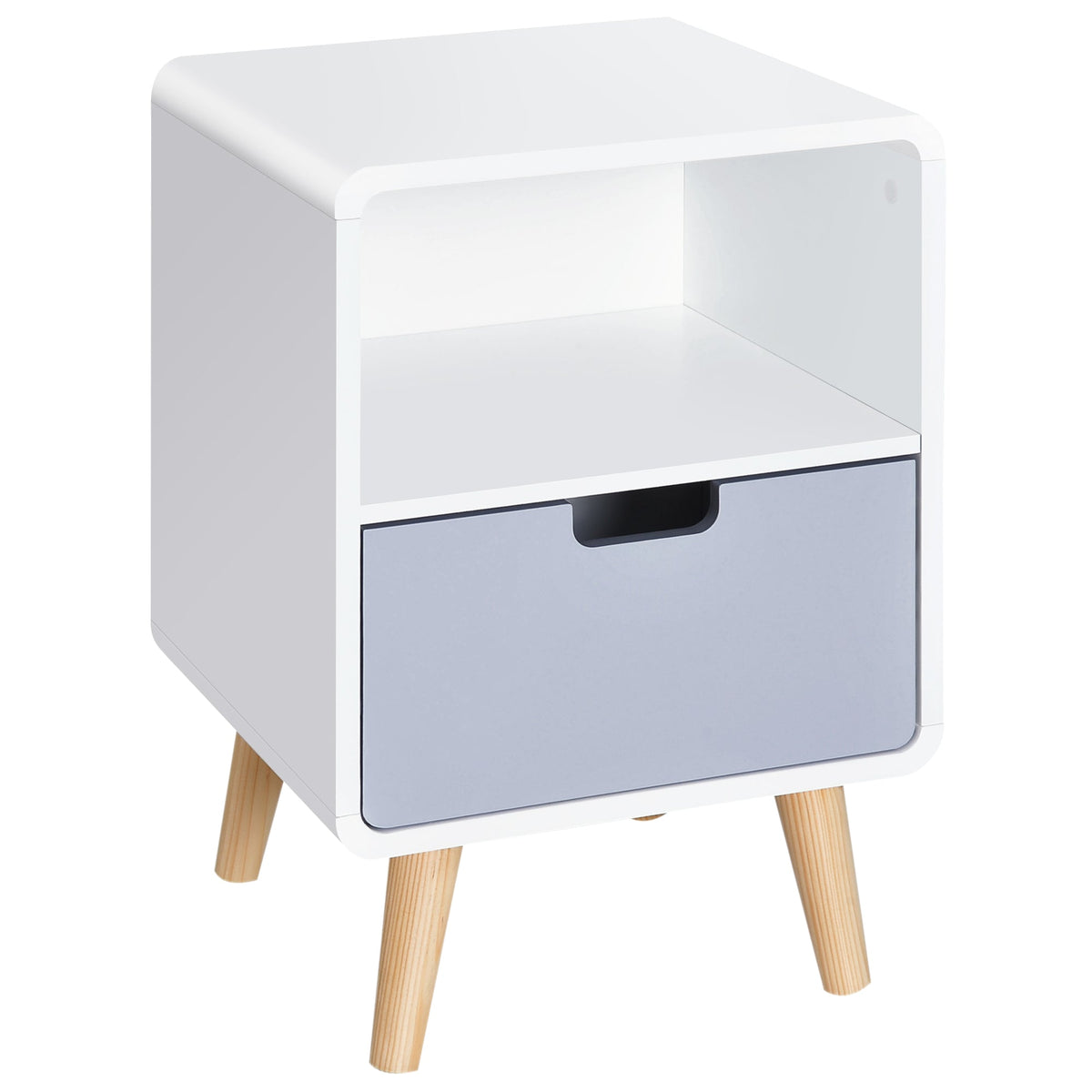 HOMCOM Wooden Bedside Table End Nightstand in White and Grey and Natural Wood