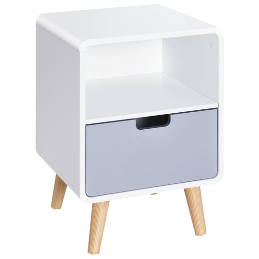 HOMCOM Wooden Bedside Table End Nightstand in White and Grey and Natural Wood