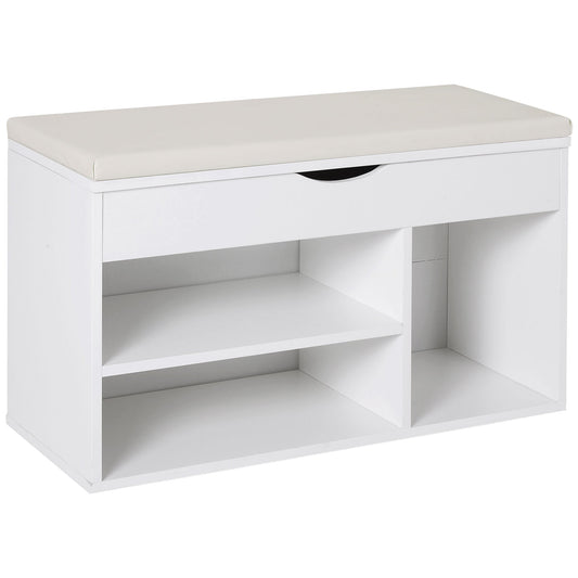 HOMCOM Wooden Shoes Cabinet Bench Hidden Storage Padded Seat Organiser Footwear Rack Hallway White 80 x 30 x 47 cm