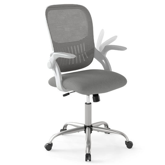Home Office Chair Ergonomic Breathable Mesh Chair with Flip Up Armrests and Back Storage Space-Grey