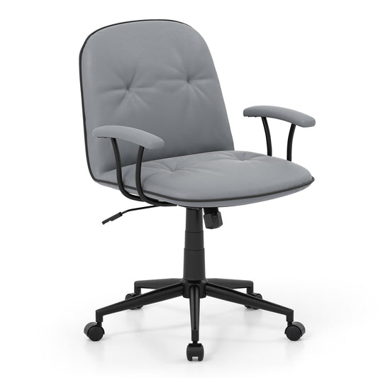 Home Office Desk Chair PU Leather Makeup Vanity Chair with Adjustable Height and Rocking Function-Grey