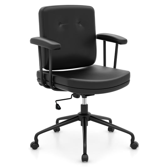Home Office Small Desk Chair with Adjustable Height Wheels-Dark Brown
