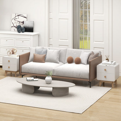 Modern 2-Drawer Nightstand Sofa Side Table with Solid Rubber Wood Legs-White