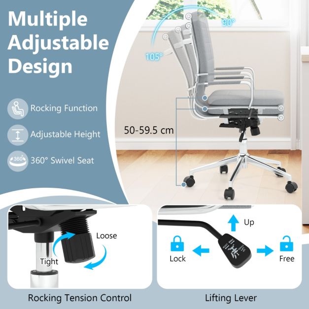 Ergonomic Computer Desk Chair with Rocking Backrest-Grey