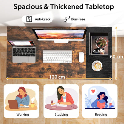 120 cm/140 cm Home Office Desk with 2 Drawers Hanging Hook-S