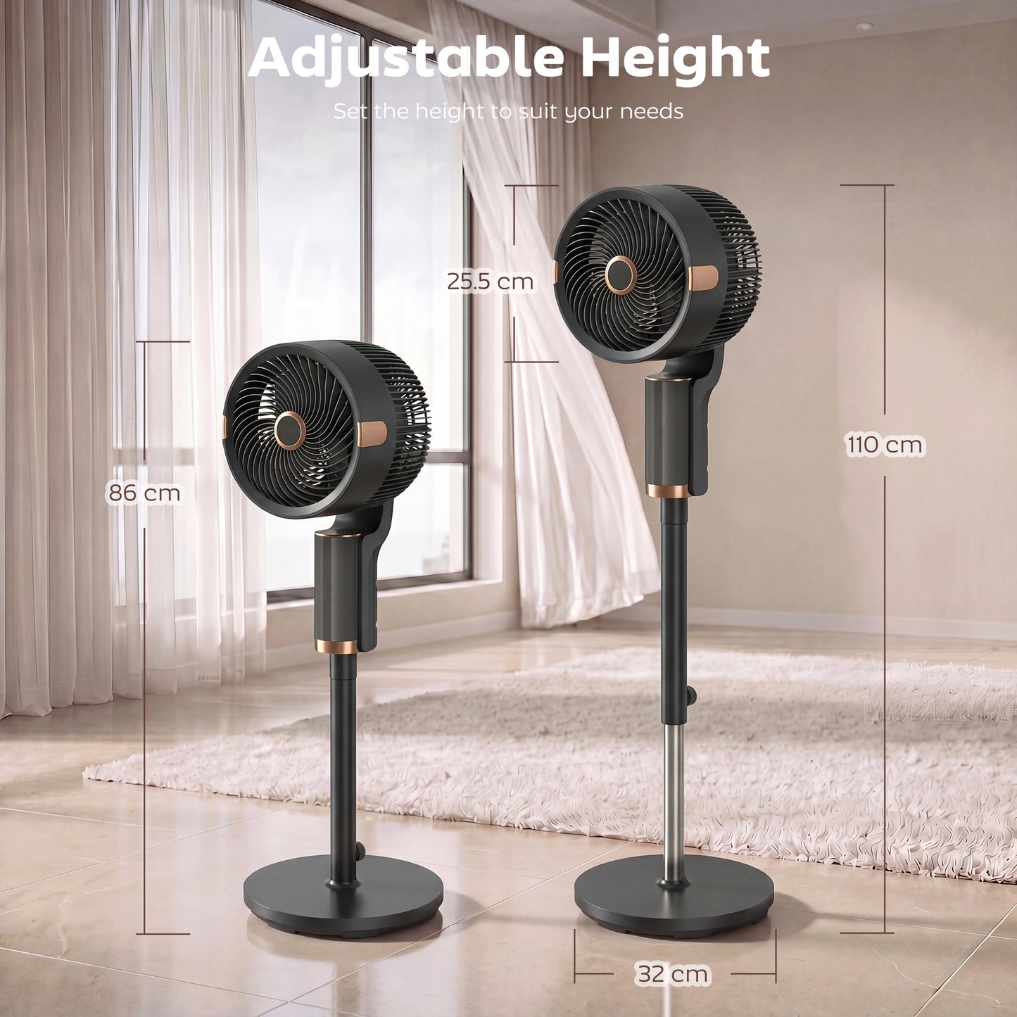 HOMCOM 20 dB Silent Standing Fan for Bedroom, 44" Pedestal Fan with 90° Oscillating, 8 Speeds and LED Light, Black