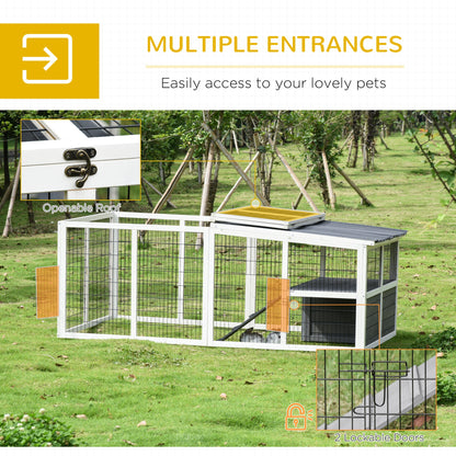 PawHut Rabbit Run Outdoor Rabbit Hutch Wooden Guinea Pig Cage with Openable Roof, Ramp, for 2-4 Rabbits, 200L x 100W x 75H cm - Grey