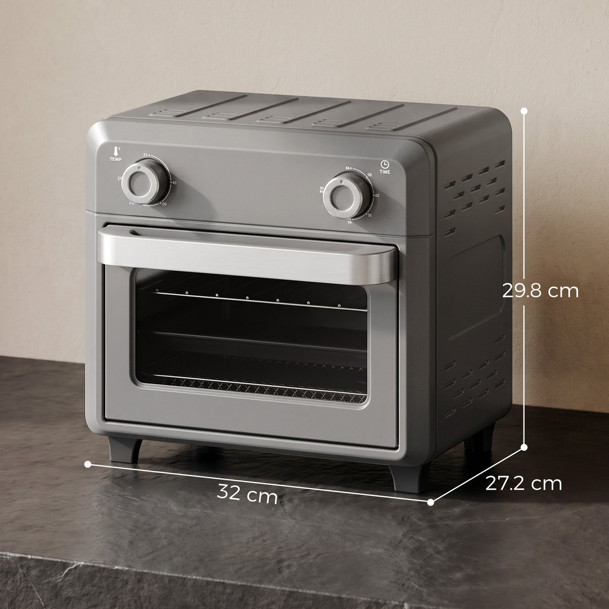 HOMCOM 10L Air Fryer Oven, Mini Oven, Grill, Roast, Bake, with Adjustable Temperature, Timer, 1000W, Grey
