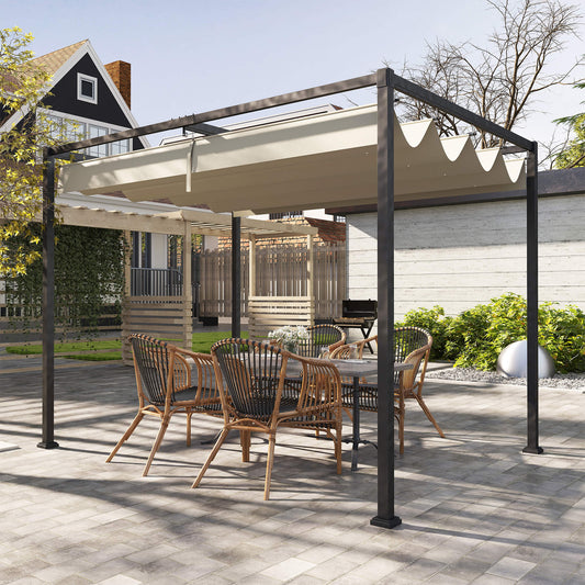 Outsunny 3x2m Metal Pergola with Retractable Roof, Garden Gazebo Canopy Shelter for Outdoor, Patio, Khaki