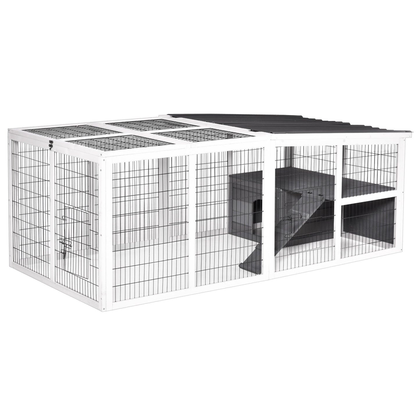 PawHut Guinea Pigs Hutches Wooden Small Rabbits Hutches Pet Run Cover Indoor Outdoor, Grey