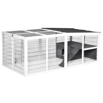 PawHut Guinea Pigs Hutches Wooden Small Rabbits Hutches Pet Run Cover Indoor Outdoor, Grey