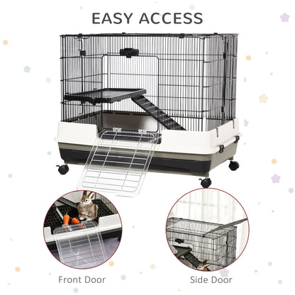 PawHut Small Animal Steel Wire Rabbit Cage Pet Play House  W/ Waste Tray Black