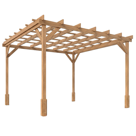 Outsunny 3 x 3 m Wooden Pergola Kit, Decorative Garden Gazebo Shelter with Stable Structure for Climbing Vines, Dark Brown