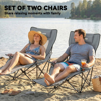 Outsunny Camping Chair Reclining Portable Camp Chair with Detachable Footrest Cup Holder Grey