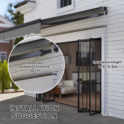 Outsunny 3.5 x 3(m) Electric Awning with Remote Controller, Aluminium Frame DIY Retractable Awning, UV30+ Sun Shade Canopy for Garden Patio Deck Door Window, Dark Grey