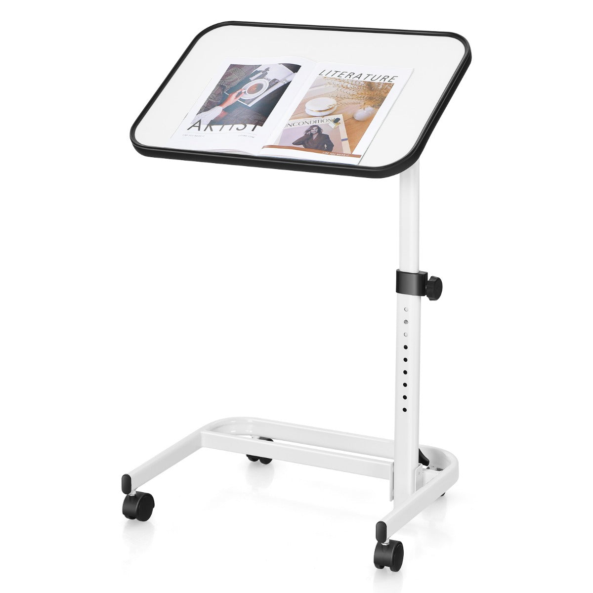 Portable Bedside Table with 9 Level Adjustable Height-White