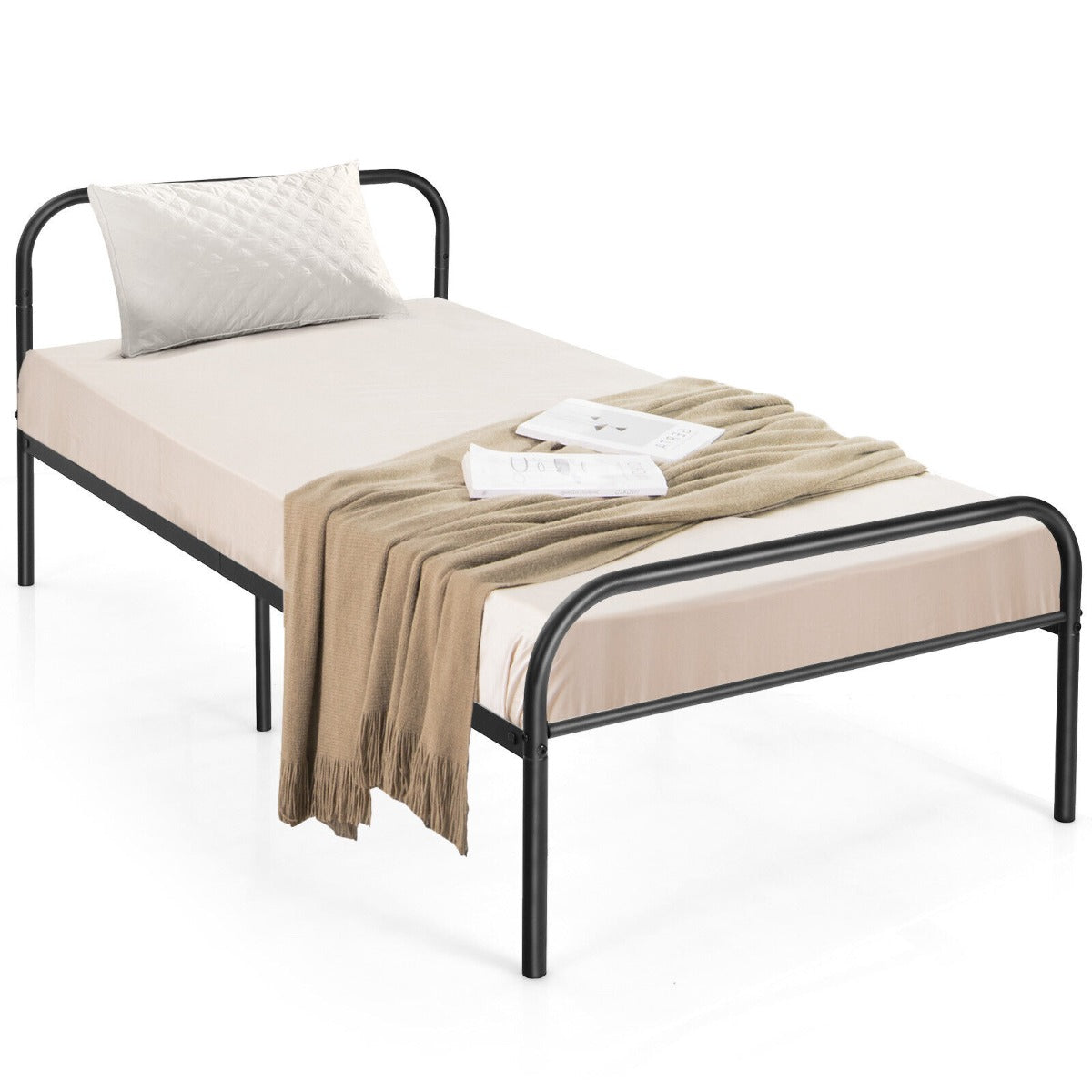 Single Metal Bed Frame with Headboard Footboard and Underbed Storage Space-Single Size