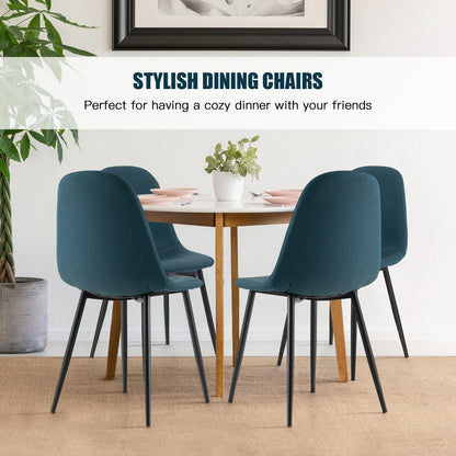 Upholstered Dining Chairs Set of 2 with Metal Legs-Blue
