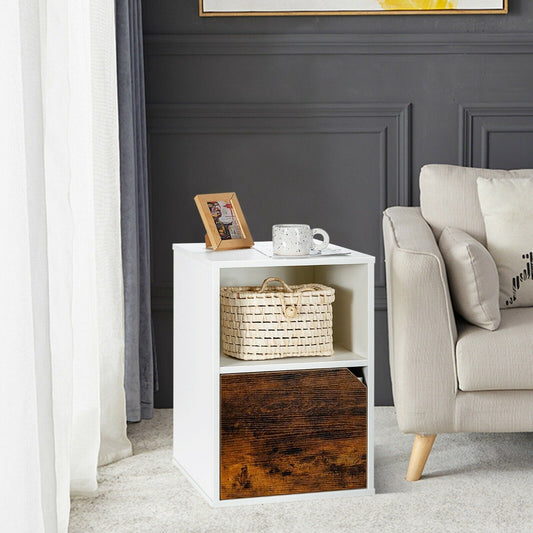 Set of 2 Wooden Bedside Tables with Open Shelf and Door-White