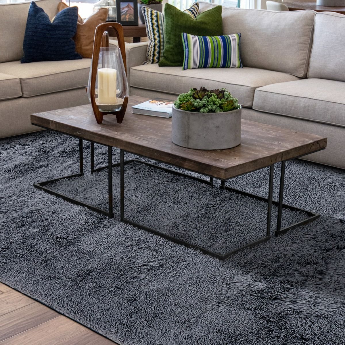 120 cm x 180 cm Modern Soft Shag Rug with Non-slip Grip Dots-Dark Grey