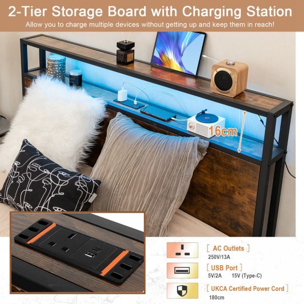 5 Feet King Size Metal Bed Frame with RGB LED Lights and Charging Station