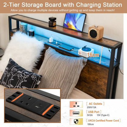 5 Feet King Size Metal Bed Frame with RGB LED Lights and Charging Station