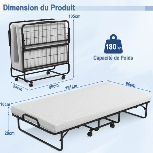 Twin Size Metal Folding Bed with Memory Foam Mattress