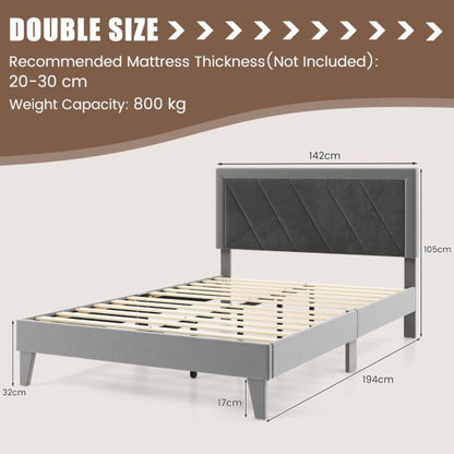 Single/Double Platform Bed with High Headboard &amp;12 Wooden Slats-Double Size