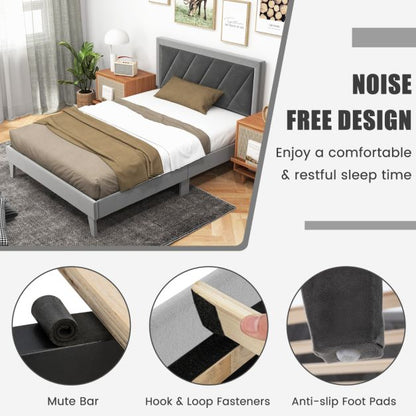 Single/Double Platform Bed with High Headboard &amp;12 Wooden Slats-Double Size