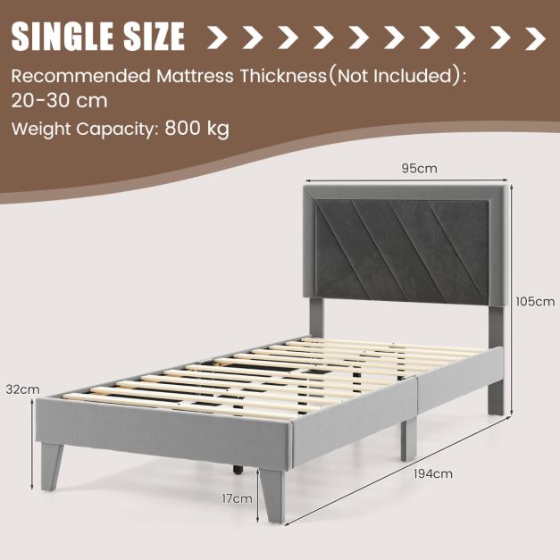 Single/Double Platform Bed with High Headboard &amp;12 Wooden Slats-Single Size