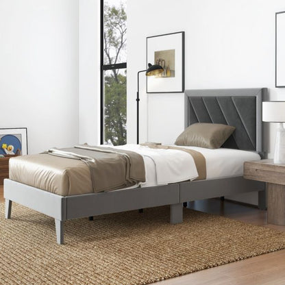 Single/Double Platform Bed with High Headboard &amp;12 Wooden Slats-Single Size
