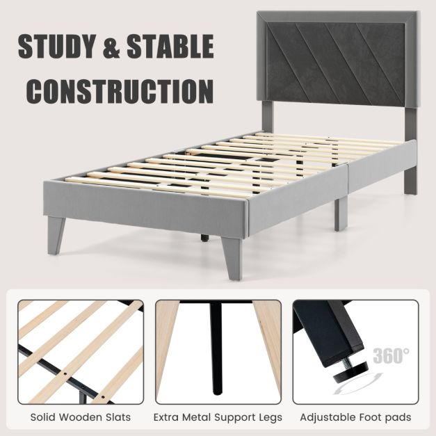 Single/Double Platform Bed with High Headboard &amp;12 Wooden Slats-Single Size