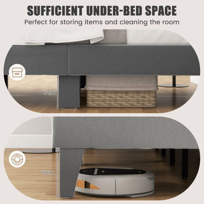 Single/Double Platform Bed with High Headboard &amp;12 Wooden Slats-Single Size