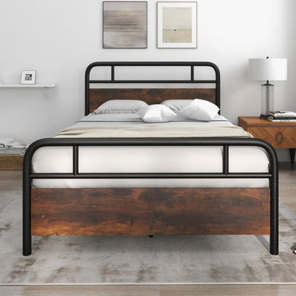 Single/Double/King Bed Frame with Industrial Headboard-Double Size