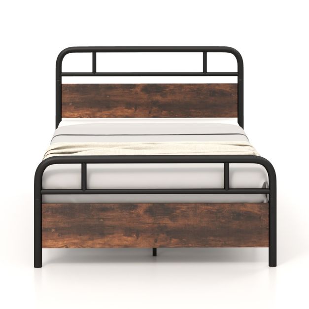 Single/Double/King Bed Frame with Industrial Headboard-Double Size