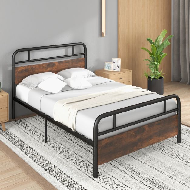 Single/Double/King Bed Frame with Industrial Headboard-Double Size
