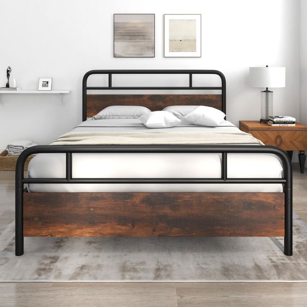 Single/Double/King Bed Frame with Industrial Headboard-King Size