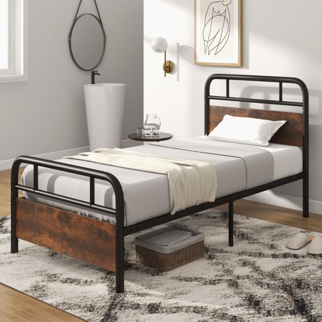 Single/Double/King Bed Frame with Industrial Headboard-Single Size