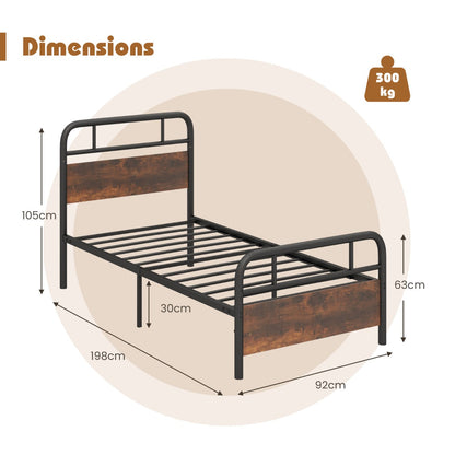 Single/Double/King Bed Frame with Industrial Headboard-Single Size