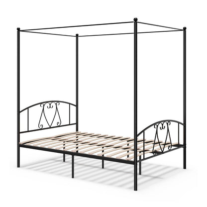 Double Size Metal Canopy Bed Frame-Black