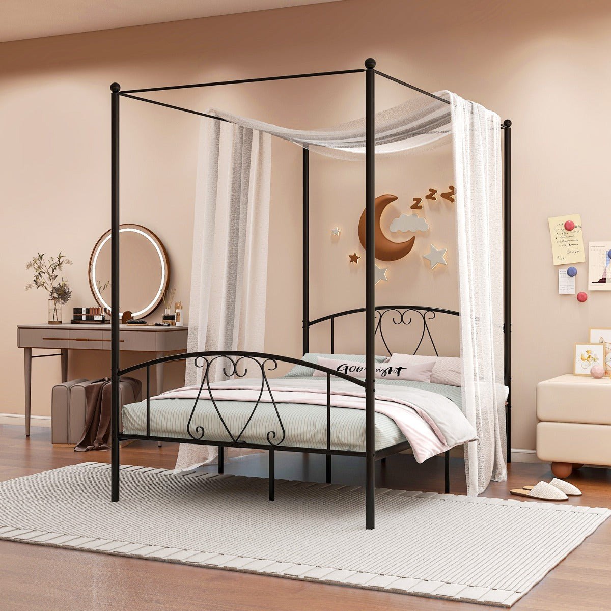 Double Size Metal Canopy Bed Frame-Black