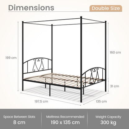 Double Size Metal Canopy Bed Frame-Black