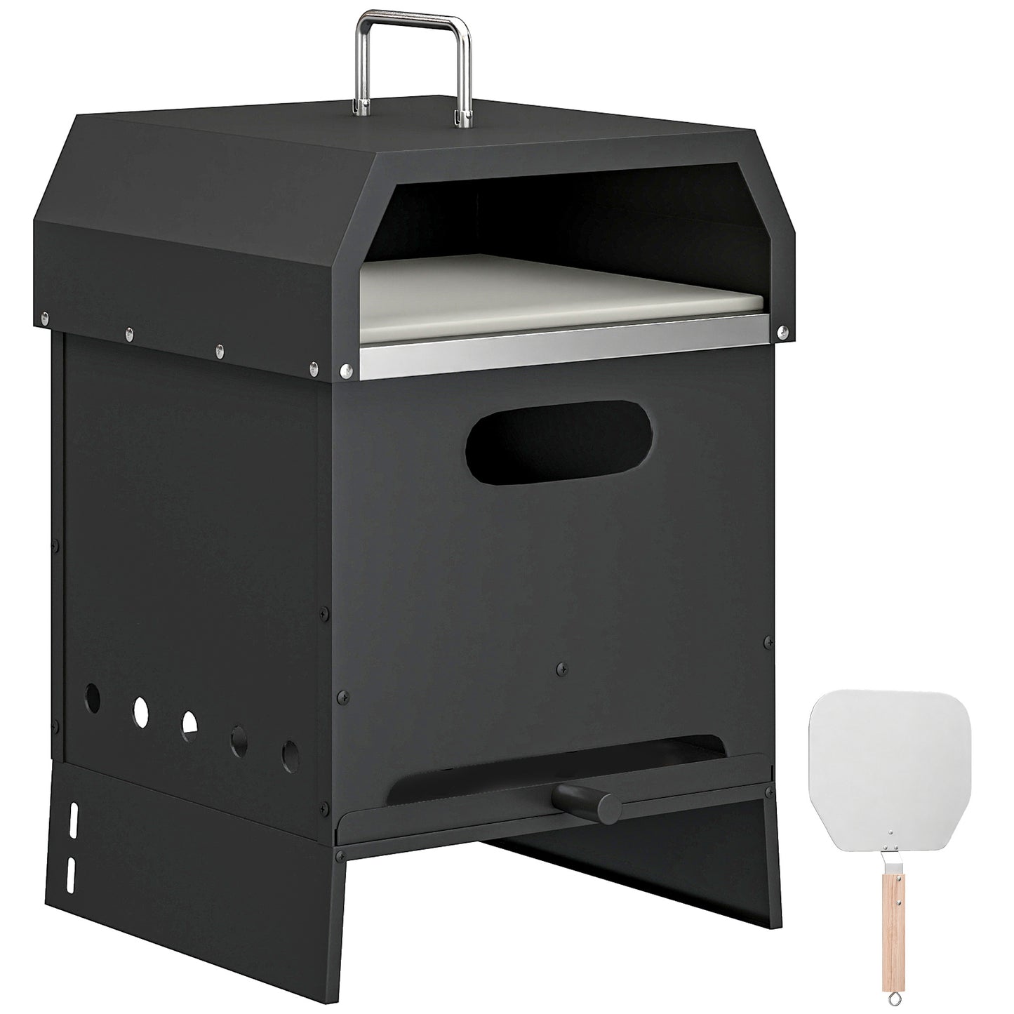 Outsunny 3 in 1 Outdoor Pizza Oven, Portable Wood Fired Pizza Maker with Handles, Stone and Peel